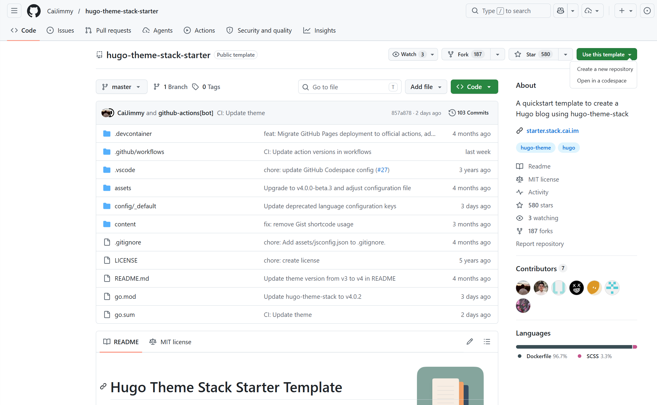 Github 模板仓库页面 Github 模板仓库页面