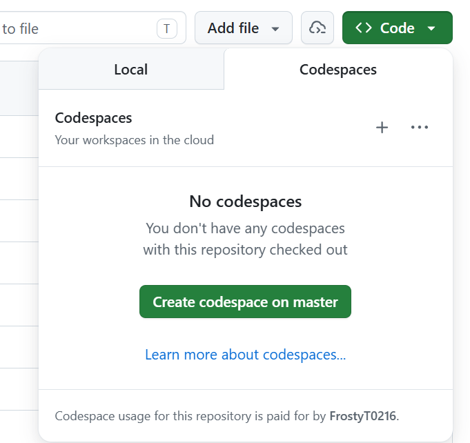 Github 代码空间创建页面 Github 代码空间创建页面